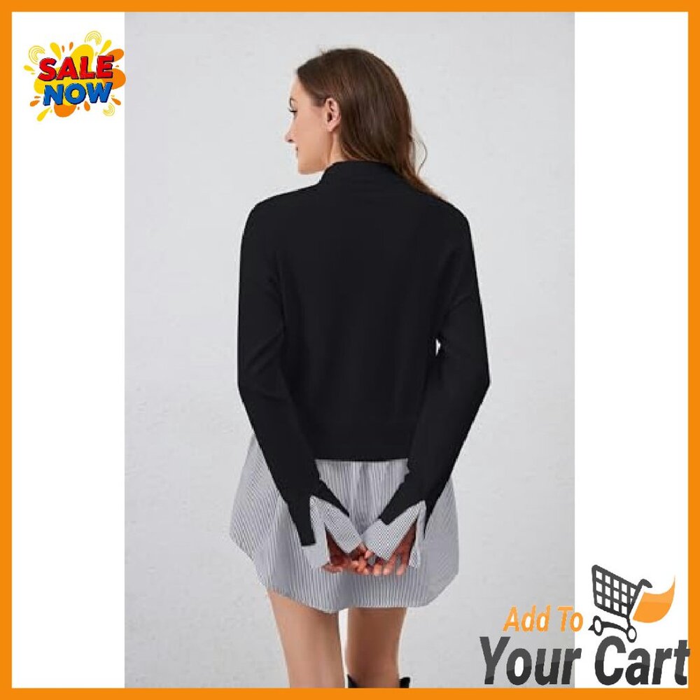 Turtleneck Patchwork Sweater Asymmetrical Hem Pul… - image 6